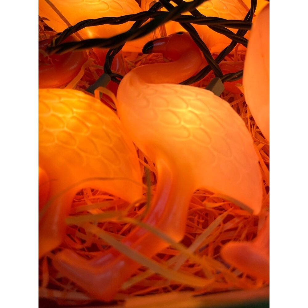 Pink Flamingo Flock Working String Light Set 10 Flamingo Lights Original Box VTG - Picture 7 of 14